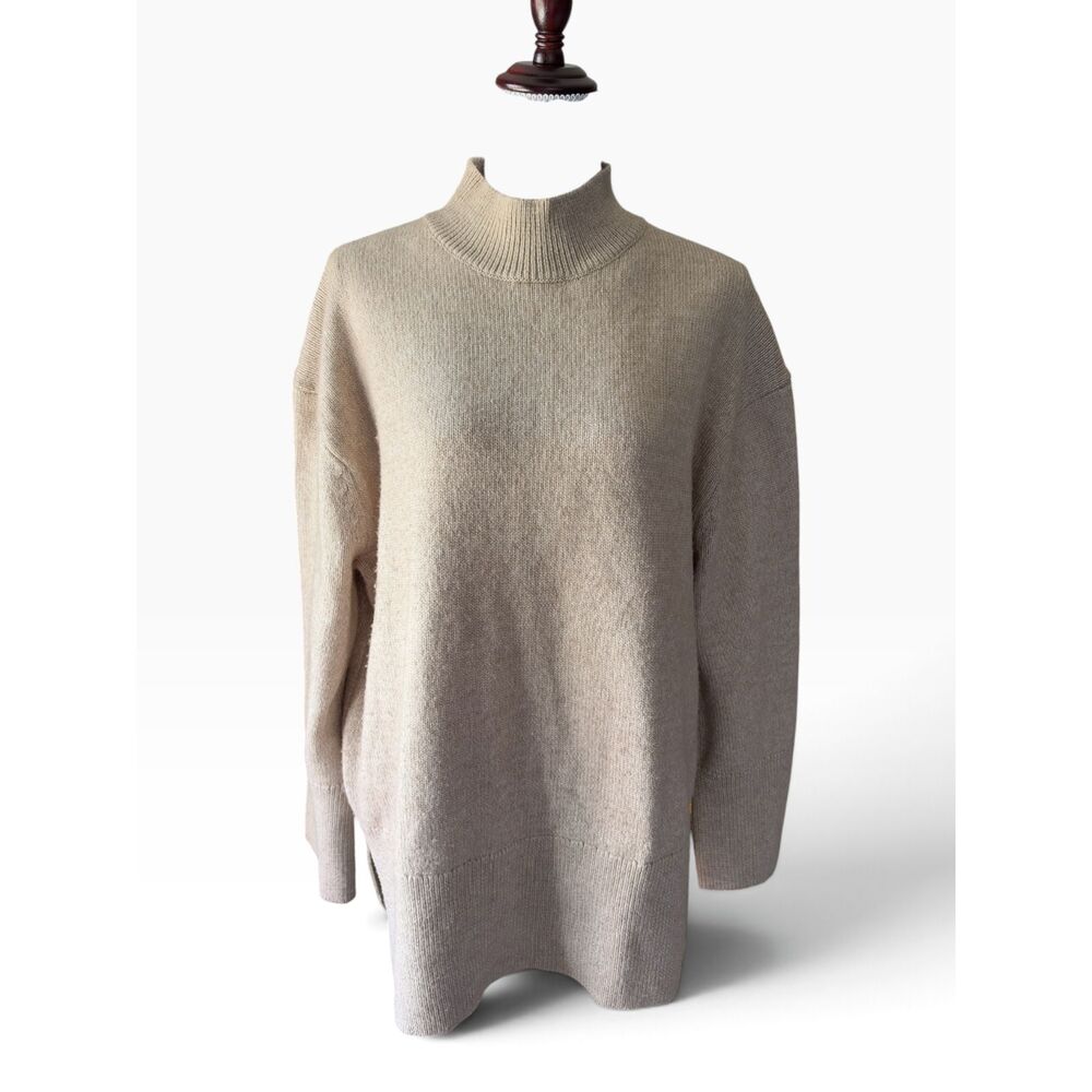 Primark oversized mock-neck knit sweater in a neutral oatmeal/beige tone